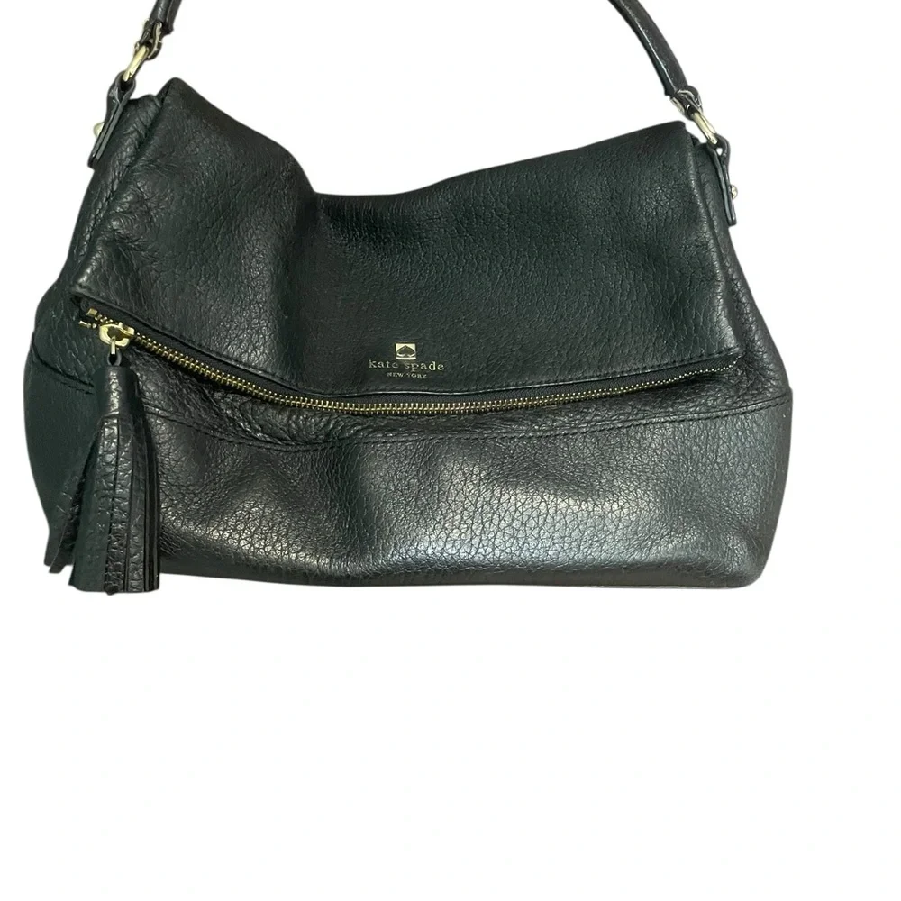 kate spade Maria Black Leather Hobo Bag with Tassel